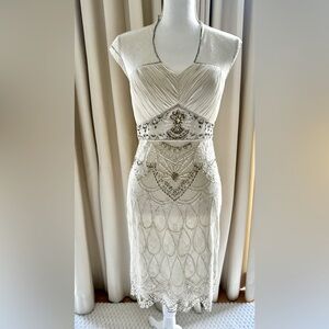 Sue Wong Cream Embellished Midi Dress